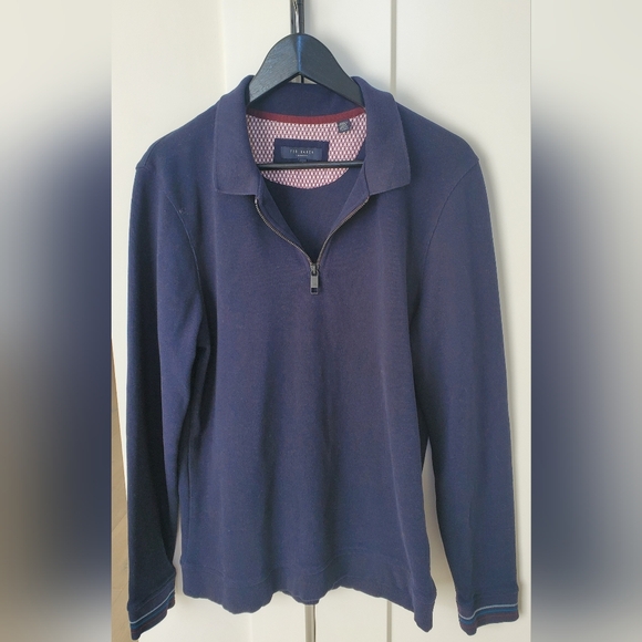 Ted Baker, Blue Super soft, Men's sz.4 long-sleeved polo style with zipper - Picture 2 of 6